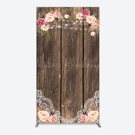 Lofaris Wooden Floral Lace Pattern Wedding Rectangle Backdrop