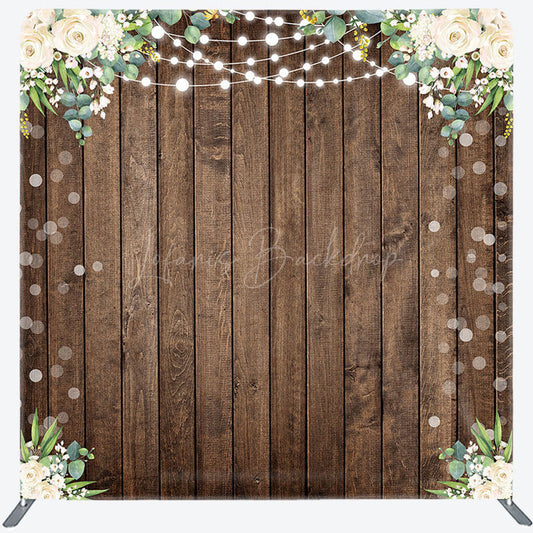 Lofaris Wooden Floral Lights Bokeh Square Tension Backdrop