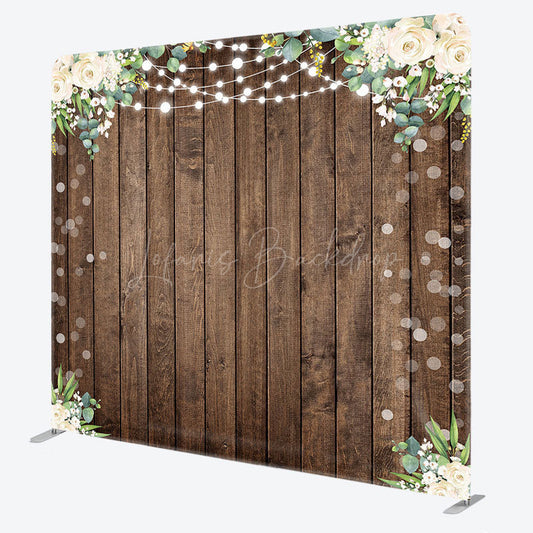 Lofaris Wooden Floral Lights Bokeh Square Tension Backdrop