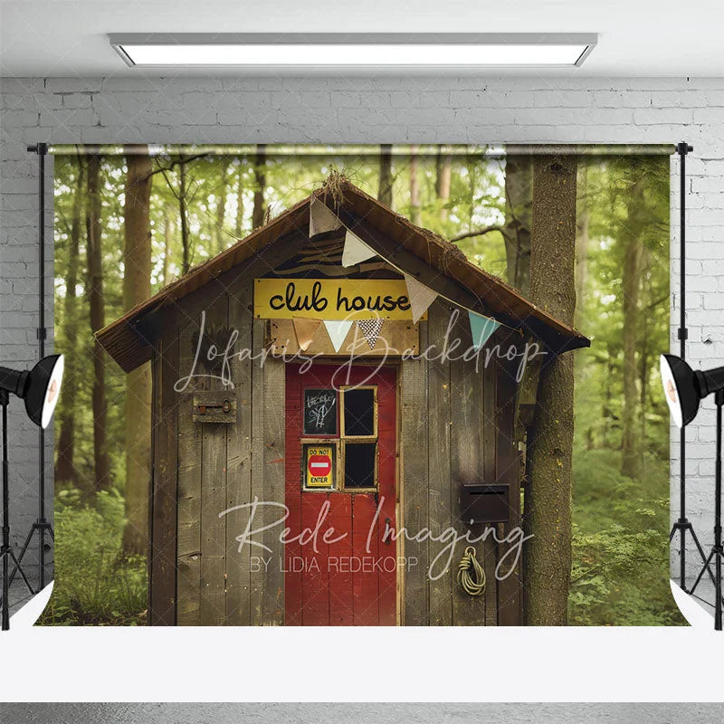 Lofaris Wooden Forest Club House Backdrop Do Not Enter Sign Treehouse Photography Background for Boy Birthday Party