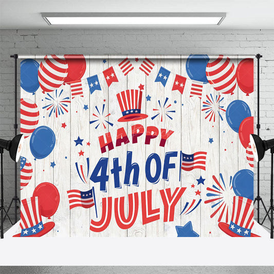 Lofaris Wooden Happy 4th Of July Balloon Flag Photo Backdrop