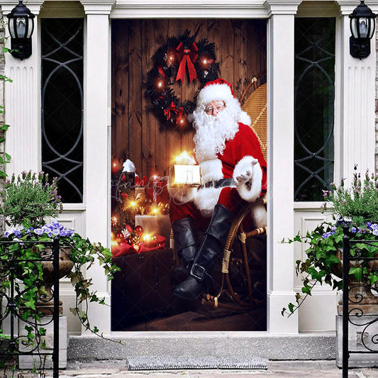 Lofaris Wooden House Lighted Santa Christmas Door Cover