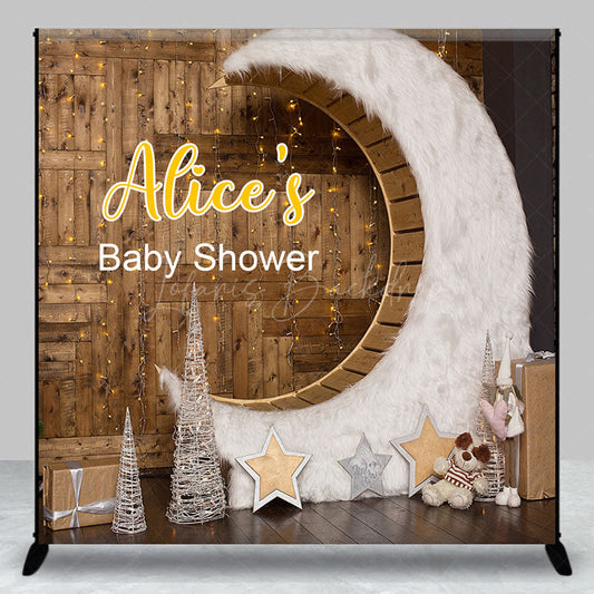 Lofaris Wooden House Moon Custom Name Baby Shower Backdrop
