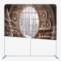 Lofaris Wooden House Scenery Christmas Pillow Case Backdrop