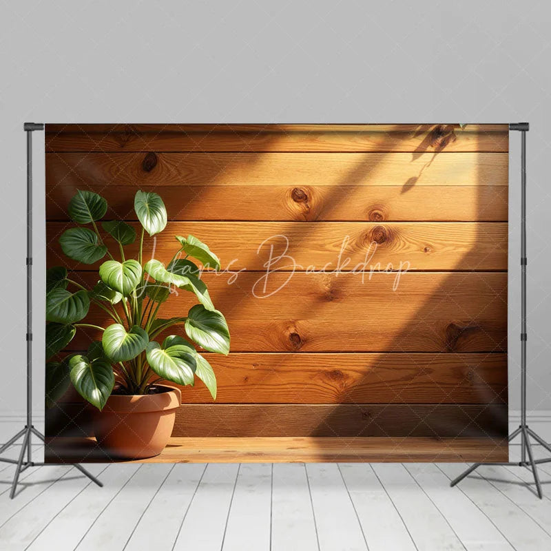 Lofaris Wooden Interior Room Set Backdrop Sunlit Green Plant Potted Corner Photography Background Home Studio Decoration