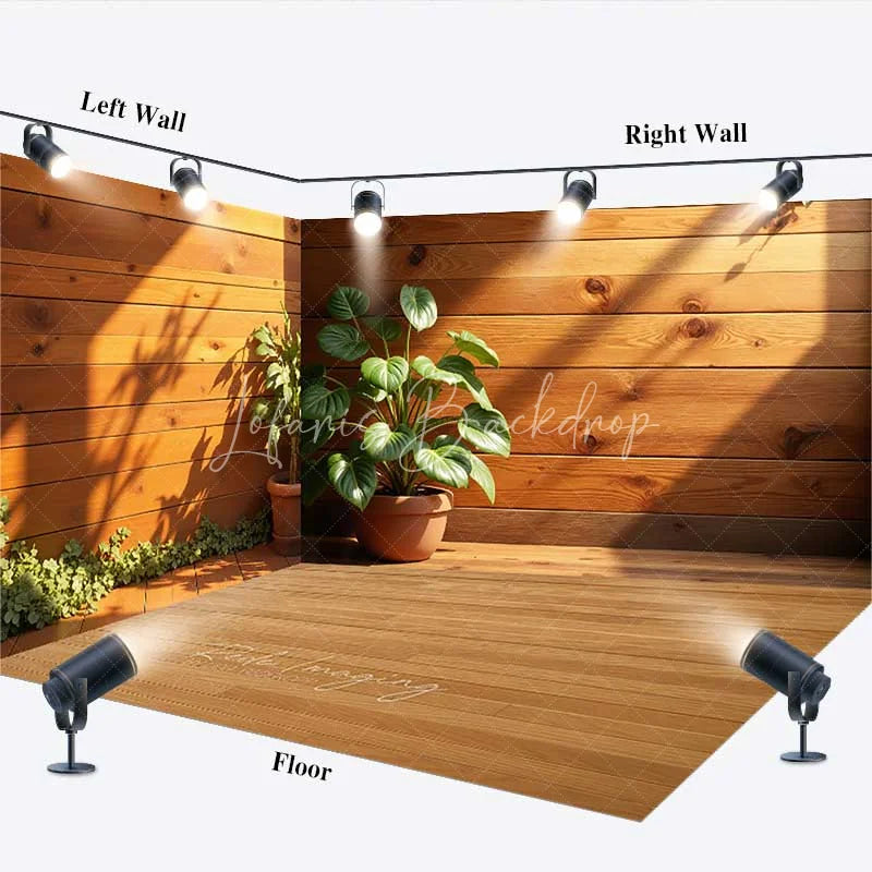 Lofaris Wooden Interior Room Set Backdrop Sunlit Green Plant Potted Corner Photography Background Home Studio Decoration