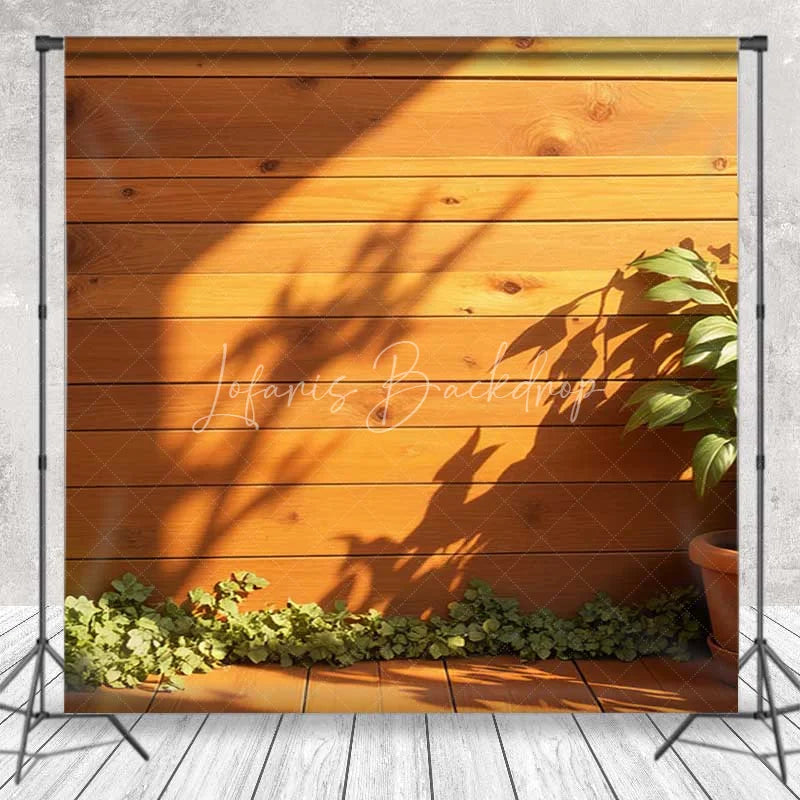 Lofaris Wooden Interior Room Set Backdrop Sunlit Green Plant Potted Corner Photography Background Home Studio Decoration
