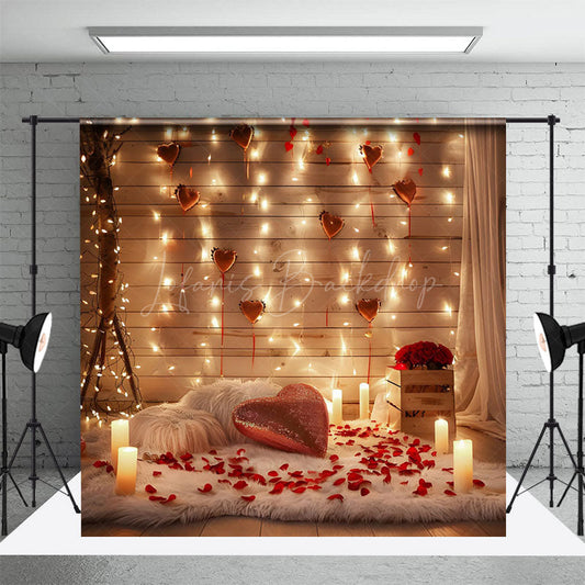 Lofaris Wooden Room Heart Candlelight Valentines Day Backdrop