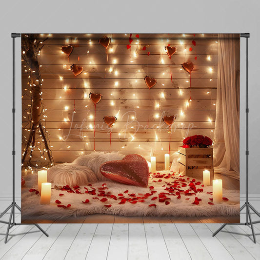 Lofaris Wooden Room Heart Candlelight Valentines Day Backdrop