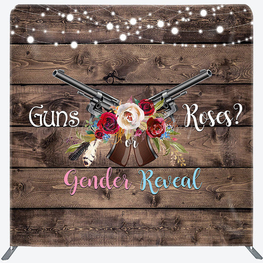 Lofaris Wooden Rose Guns Gender Reveal Tension Fabric Backdrop