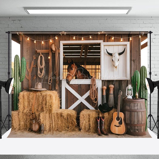 Lofaris Wooden Stable Hay Horse Cowboy Cake Smash Backdrop