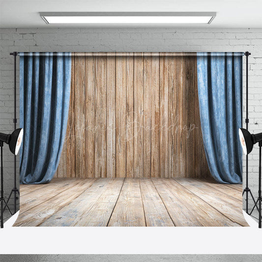 Lofaris Wooden Stage Old Style Curtain Photography Backdrop