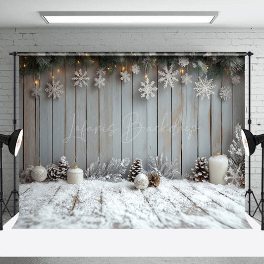 Lofaris Wooden Wall Snowflake Snowy Floor Christmas Backdrop
