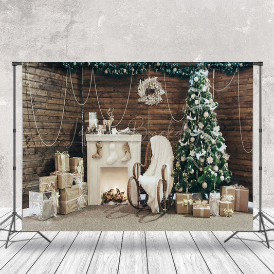 Lofaris Wooden Wall White Fireplace Xmas Photography Backdrop
