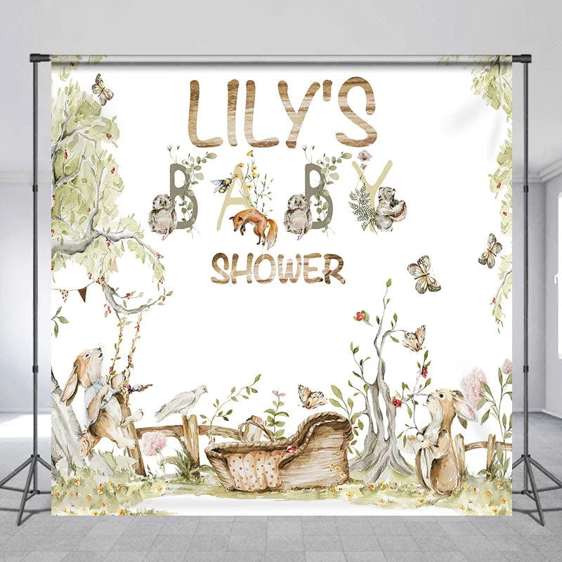 Lofaris Woodland Animals and Floral Custom Backdrop Baby Shower Party Decor for Personalized Celebration