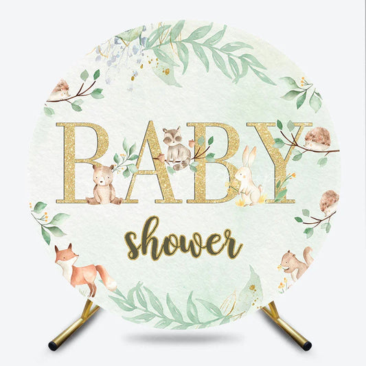 Lofaris Woodland Animals and Gold Baby Shower Round Backdrop Cute Forest Theme Party Decor