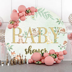 Lofaris Woodland Animals and Gold Baby Shower Round Backdrop Cute Forest Theme Party Decor