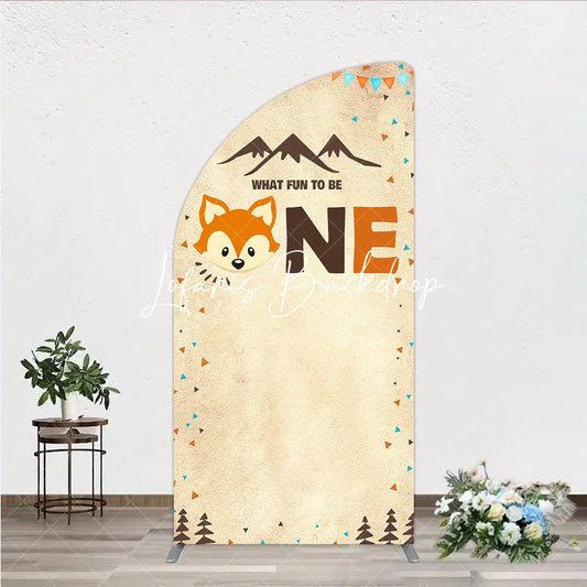 Lofaris Woodland Fox First Birthday Half Moon Arch Backdrop Cute Mountains and Pennant Banners Party Decor