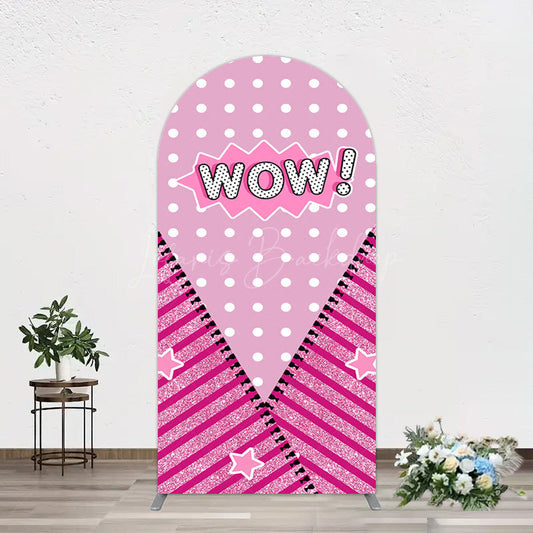 Lofaris Wow Glitter Pink Zipper Girl Birthday Arch Backdrop