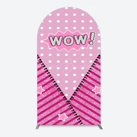 Lofaris Wow Glitter Pink Zipper Girl Birthday Arch Backdrop