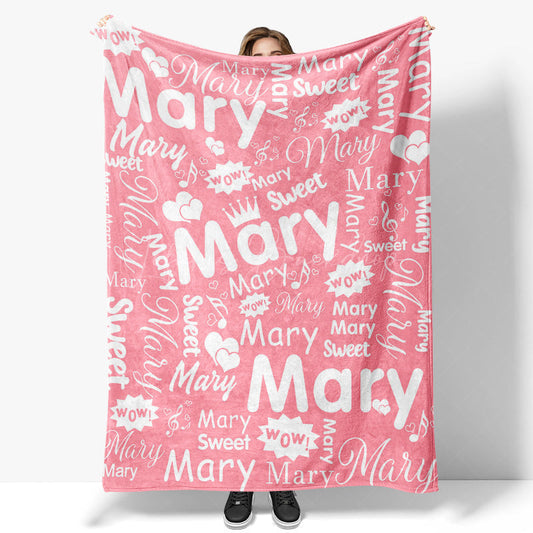 Lofaris Wow Sweet Heart Crown Pink White Custom Name Blanket