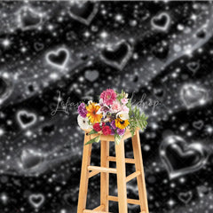 Lofaris Y2K Black and Silver Glitter Hearts Sparkling Holiday Backdrop Glamorous Celebration Party Decor
