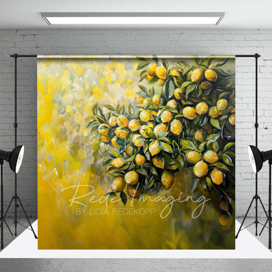 Lofaris Yellow Abstract Painted Lemons Fine Art Photo Backdrop