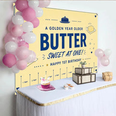 Lofaris Yellow and Blue Butter Sweet at One 1st Birthday Backdrop Golden Year Older Party Decoration