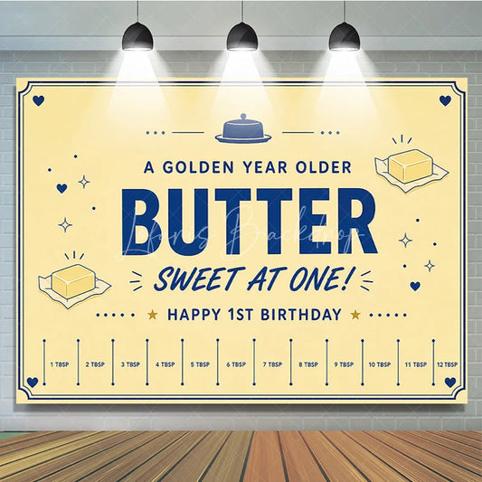 Lofaris Yellow and Blue Butter Sweet at One 1st Birthday Backdrop Golden Year Older Party Decoration