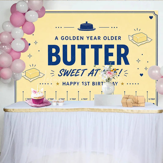 Lofaris Yellow and Blue Butter Sweet at One 1st Birthday Backdrop Golden Year Older Party Decoration