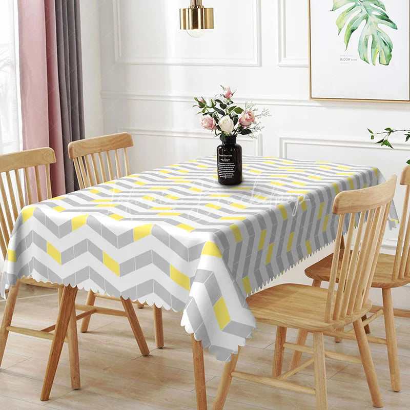 Lofaris Yellow and Grey Chevron Geometric Rectangle Tablecloth Modern Zigzag Striped Kitchen Dining Table Cover for Home