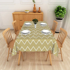 Lofaris Yellow and White Zigzag Geometric Lines Rectangle Tablecloth Boho Style Dining Room Decor Washable Kitchen Table Cover