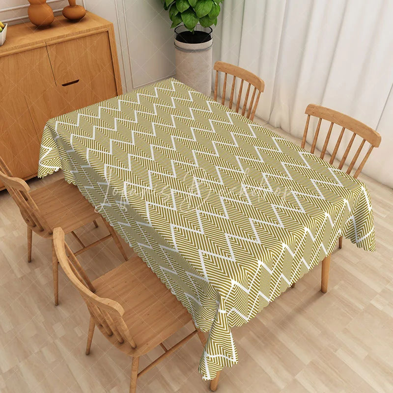 Lofaris Yellow and White Zigzag Geometric Lines Rectangle Tablecloth Boho Style Dining Room Decor Washable Kitchen Table Cover