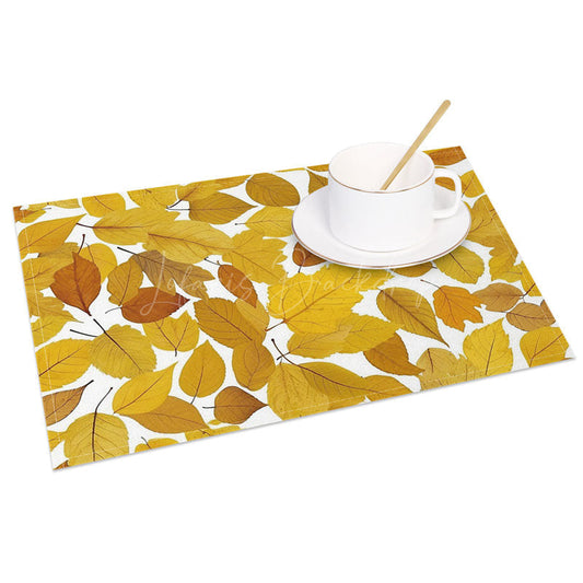 Lofaris Yellow Autumn Leaves Patterns Set of 4 Placemats