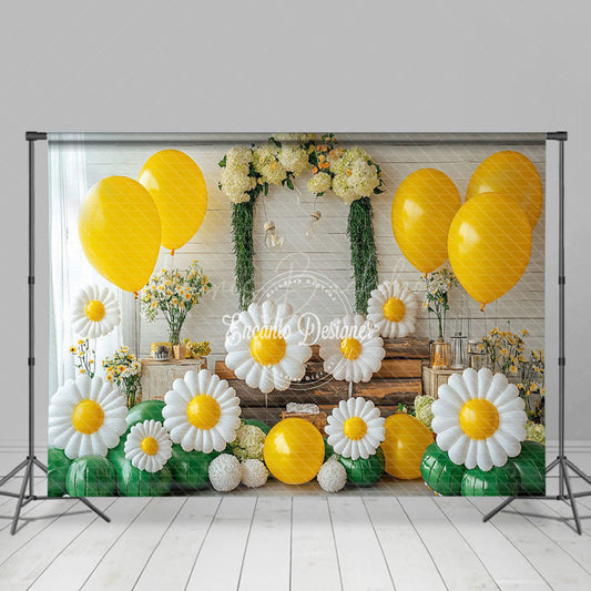 Lofaris Yellow Balloon Flowers Cake Smash Spring Backdrop