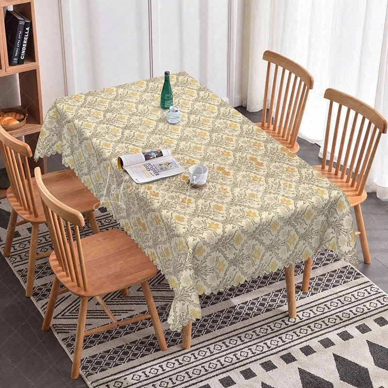 Lofaris Yellow Beige Damask Rectangle Tablecloth Classic Floral Scroll Pattern Cover Traditional Dining Table Decoration