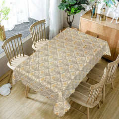 Lofaris Yellow Beige Damask Rectangle Tablecloth Classic Floral Scroll Pattern Cover Traditional Dining Table Decoration