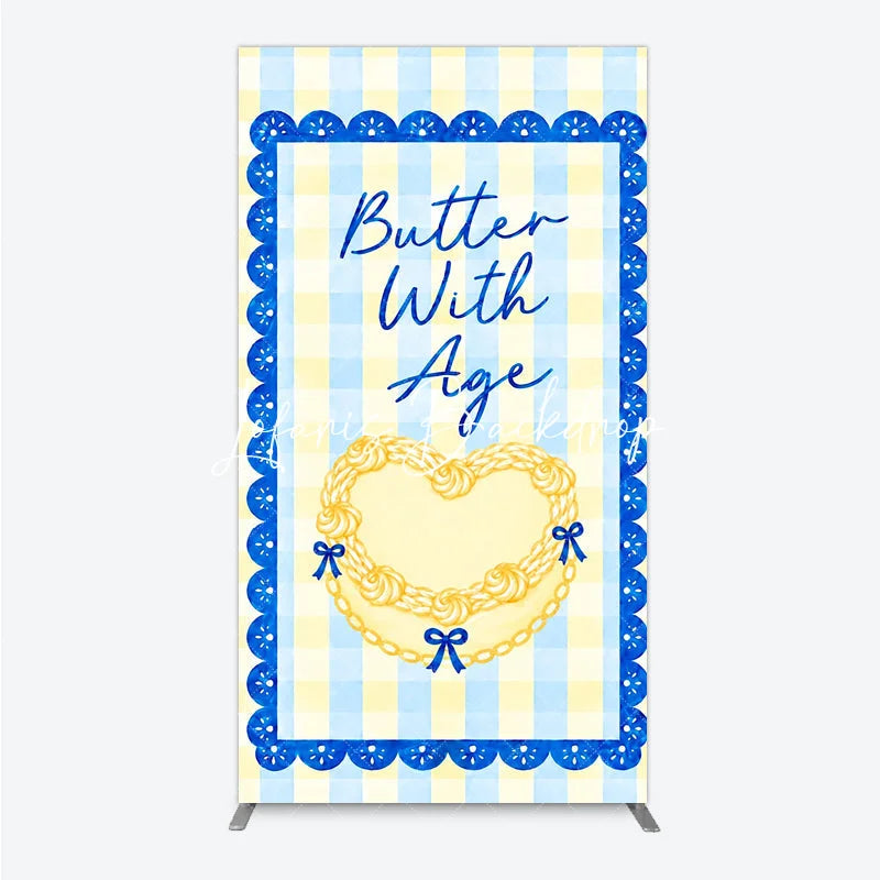 Lofaris Yellow Blue Gingham Plaid Heart Rectangle Arch Backdrop Butter With Age Birthday Party Decor.