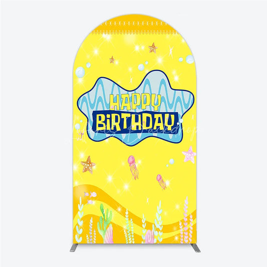 Lofaris Yellow Cartoon Ocean Arch Backdrop Blue Waves Starfish Jellyfish Background Happy Birthday Kids Party Cover Decor