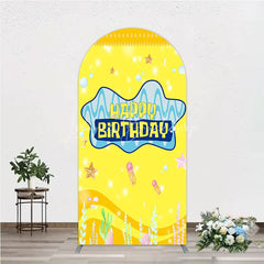 Lofaris Yellow Cartoon Ocean Arch Backdrop Blue Waves Starfish Jellyfish Background Happy Birthday Kids Party Cover Decor