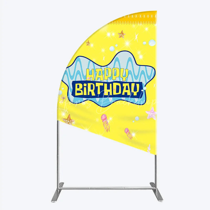 Lofaris Yellow Cartoon Ocean Half Moon Arch Backdrop Blue Waves Starfish Jellyfish Background Happy Birthday Kids Party Cover Decor