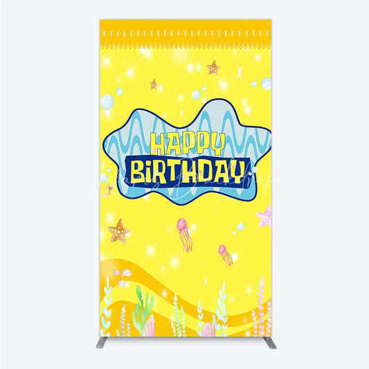 Lofaris Yellow Cartoon Ocean Rectangle Backdrop Blue Waves Starfish Jellyfish Background Happy Birthday Kids Party Cover Decor