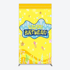 Lofaris Yellow Cartoon Ocean Rectangle Backdrop Blue Waves Starfish Jellyfish Background Happy Birthday Kids Party Cover Decor