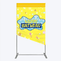 Lofaris Yellow Cartoon Ocean Rectangle Backdrop Blue Waves Starfish Jellyfish Background Happy Birthday Kids Party Cover Decor