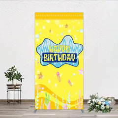 Lofaris Yellow Cartoon Ocean Rectangle Backdrop Blue Waves Starfish Jellyfish Background Happy Birthday Kids Party Cover Decor