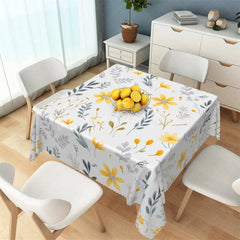 Lofaris Yellow Daisy and Autumn Leaves Rectangle Tablecloth White Floral Pattern Table Cover for Kitchen