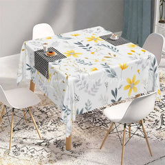 Lofaris Yellow Daisy and Autumn Leaves Rectangle Tablecloth White Floral Pattern Table Cover for Kitchen