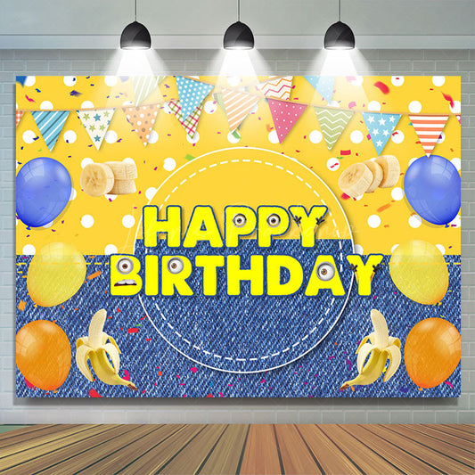 Lofaris Yellow Dots Denim Balloons Banana Birthday Backdrop