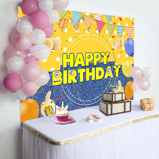 Lofaris Yellow Dots Denim Balloons Banana Birthday Backdrop