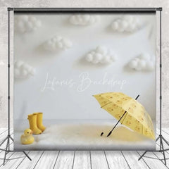 Lofaris Yellow Duck Cake Smash Backdrop White Fluffy Clouds Umbrella Photography Background Baby Shower Photo Prop